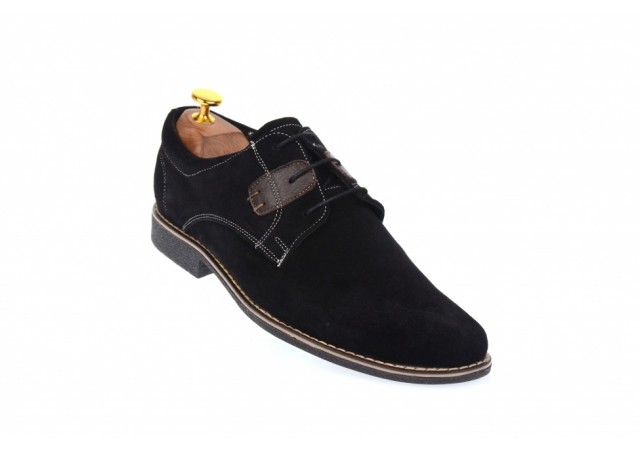 Oferta marimea 41 - Pantofi casual din piele naturala intoarsa de culoare neagra - LPANM